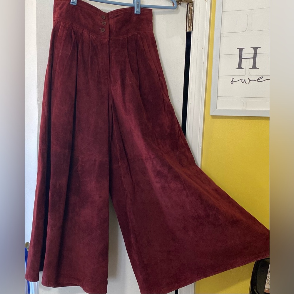 J.F.S Signature Vintage Burgundy Suede Crop Wide leg Pants